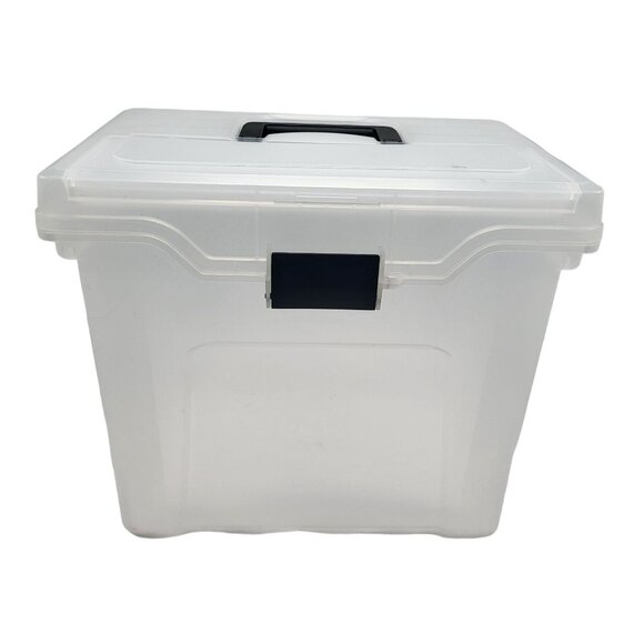 Portable Travel File Holder Box Letter Size W Storage & Top Handle Clear Black - Picture 1 of 11